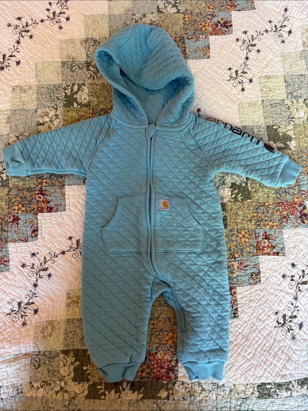 Carhartt Quilted Hooded Baby One-Piece in Teal Blue